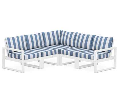 POLYWOOD® EDGE 5-Piece Modular Deep Seating Set in White / Cabana Stripe Sky Blue