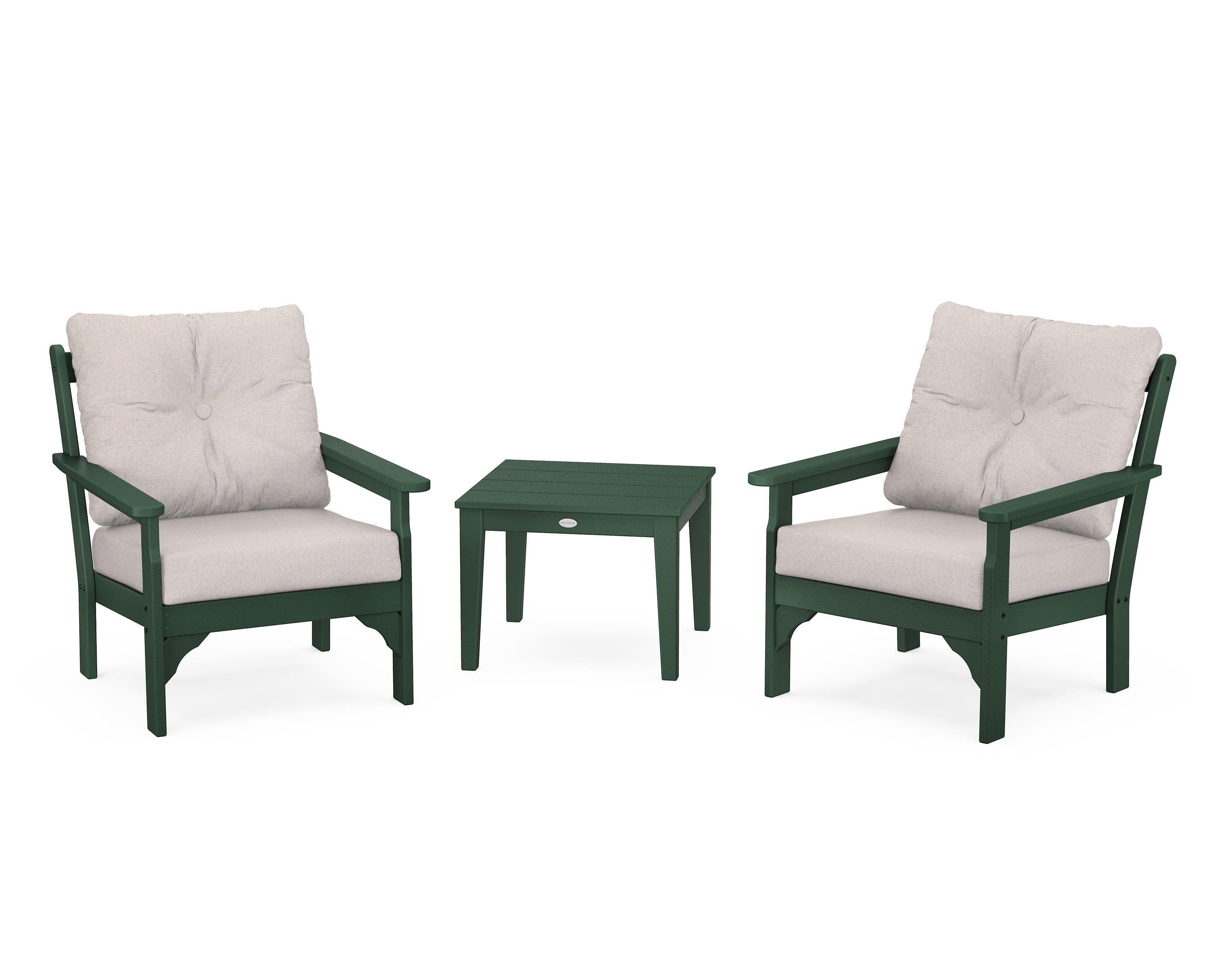 POLYWOOD® Vineyard 3-Piece Deep Seating Set in Green / Dune Burlap