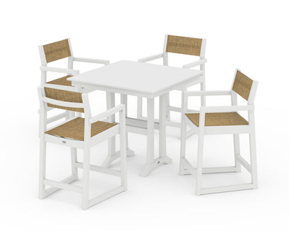 POLYWOOD® EDGE Sling Arm Chair 5-Piece Farmhouse Counter Set with Trestle Legs in White / Burlap Sling