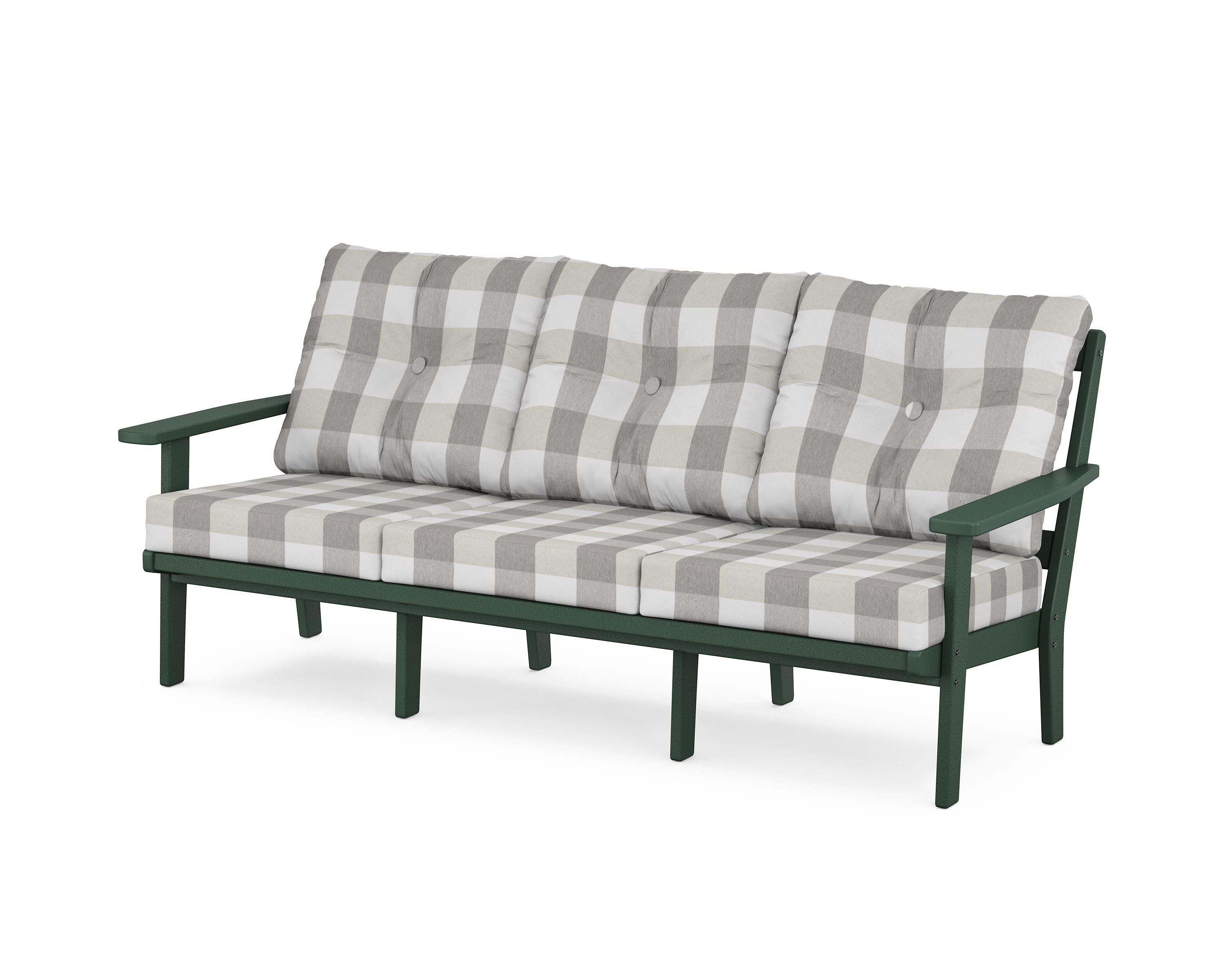 POLYWOOD® Oxford Deep Seating Sofa in Green / Buffalo Plaid Grey Mist