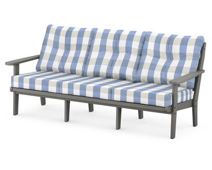 POLYWOOD® Lakeside Deep Seating Sofa in Slate Grey / Buffalo Plaid Sky Blue