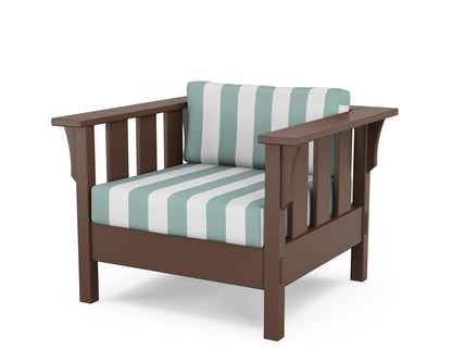 Martha Stewart by POLYWOOD® Acadia Deep Seating Chair in Mahogany / Cabana Stripe Glacier Spa