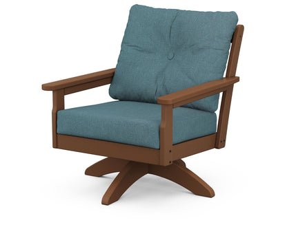 POLYWOOD® Vineyard Deep Seating Swivel Chair in Teak / Ocean Teal