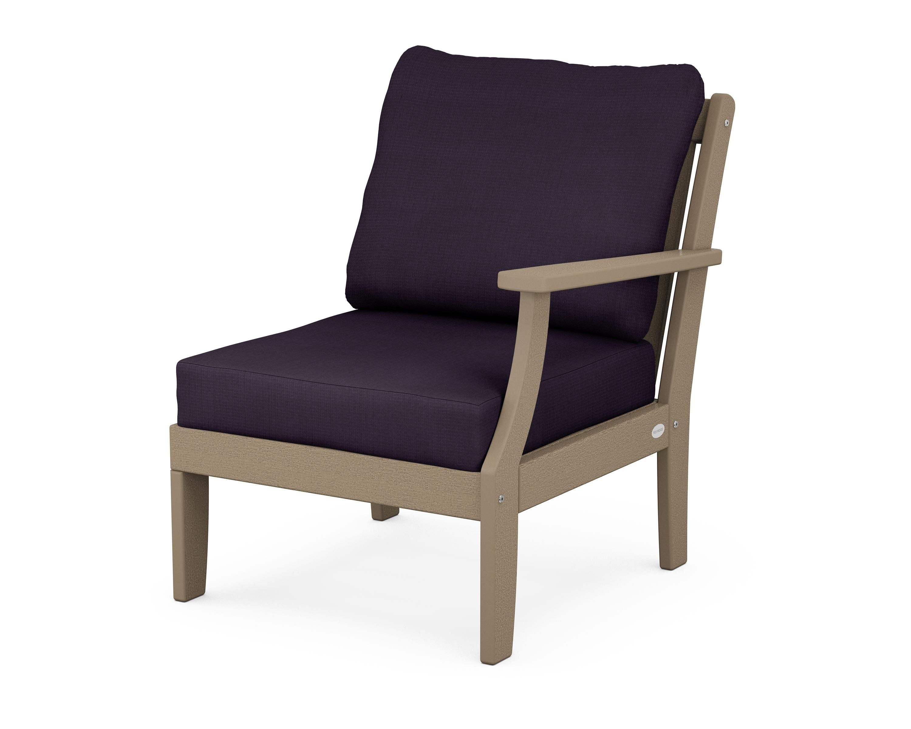 POLYWOOD® Braxton Modular Right Arm Chair in Vintage Sahara / Navy Linen