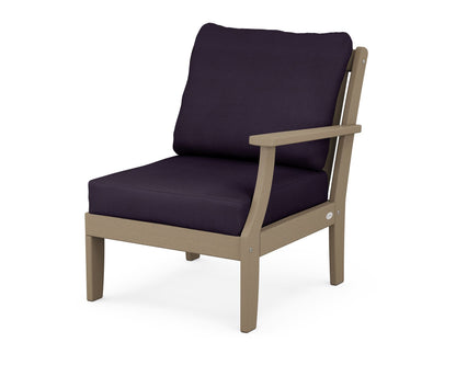POLYWOOD® Braxton Modular Right Arm Chair in Vintage Sahara / Navy Linen