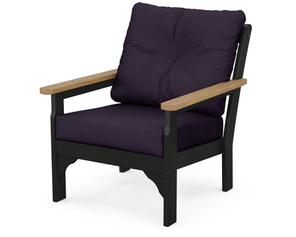 POLYWOOD® Vineyard Deep Seating Chair in Black / Natural / Navy Linen