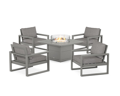 POLYWOOD® EDGE Sectional 5-Piece Deep Seating Set with Fire Pit Table in Slate Grey / Grey Mist