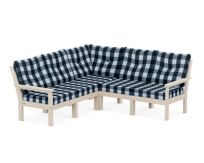 POLYWOOD® Vineyard 5-Piece Sectional in Sand / Buffalo Plaid Marine Indigo
