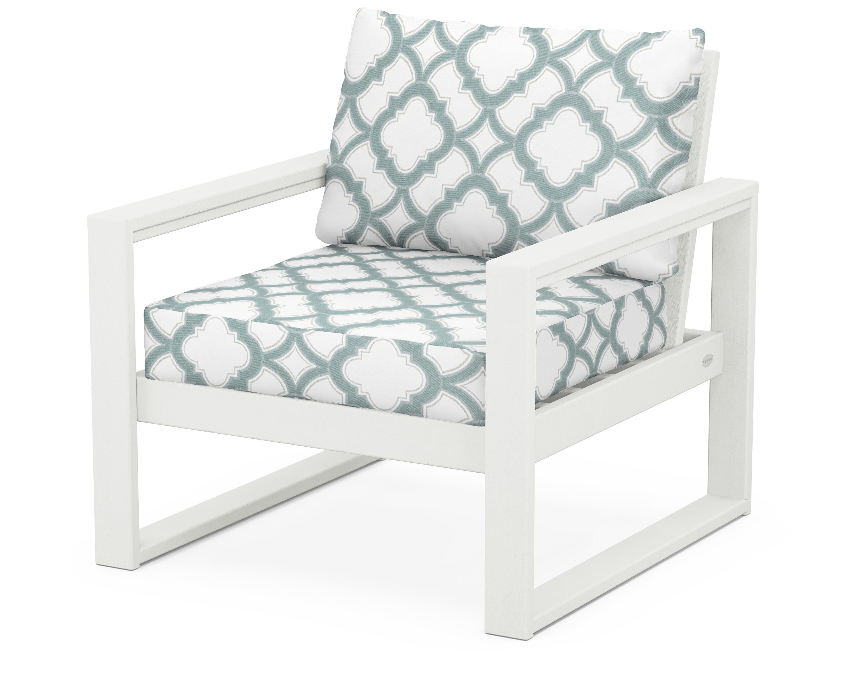 POLYWOOD® EDGE Club Chair in Vintage White / Trellis Glacier Spa
