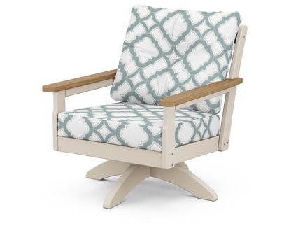 POLYWOOD® Vineyard Deep Seating Swivel Chair in Sand / Natural / Trellis Glacier Spa
