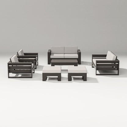 PW Designer Series Latitude 7-Piece Lounge Loveseat Set in Vintage Coffee / Cast Ash