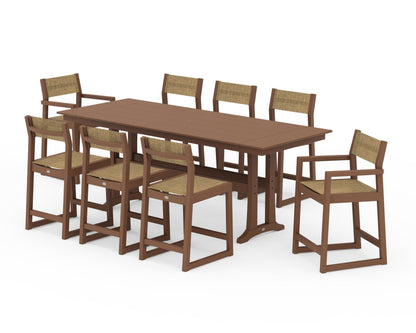 POLYWOOD® EDGE Sling 9-Piece Farmhouse Counter Set with Trestle Legs in Teak / Burlap Sling
