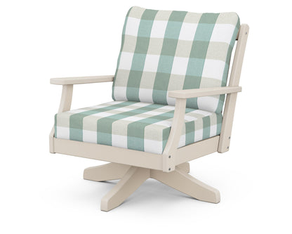 POLYWOOD® Braxton Deep Seating Swivel Chair in Sand / Buffalo Plaid Glacier Spa