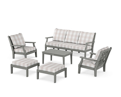 Country Living Wovendale 6-Piece Lounge Sofa Set in Slate Grey / Buffalo Plaid Dune Burlap