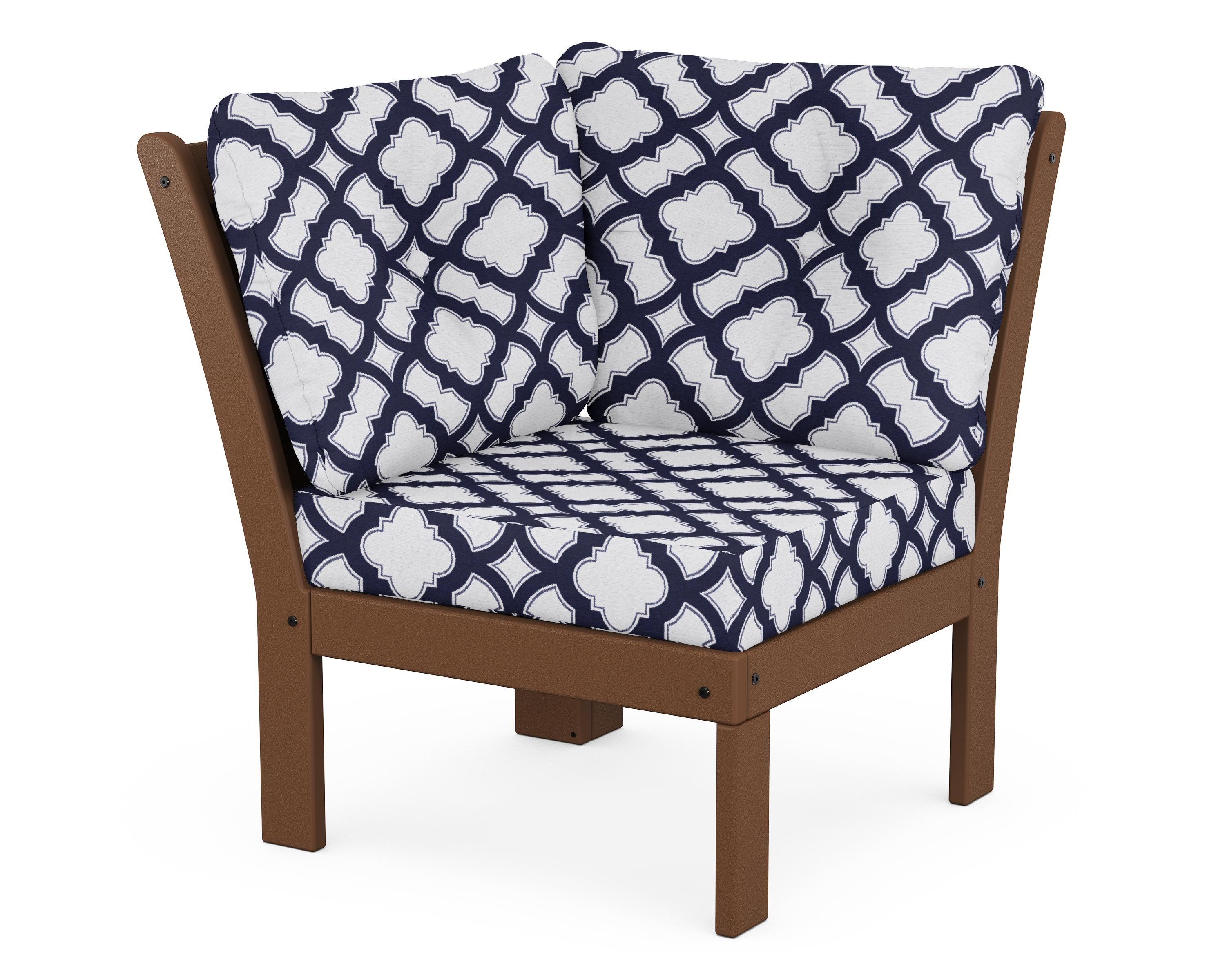 POLYWOOD® Vineyard Modular Corner Chair in Teak / Trellis Navy