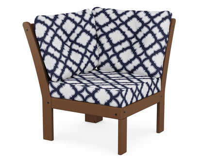 POLYWOOD® Vineyard Modular Corner Chair in Teak / Trellis Navy