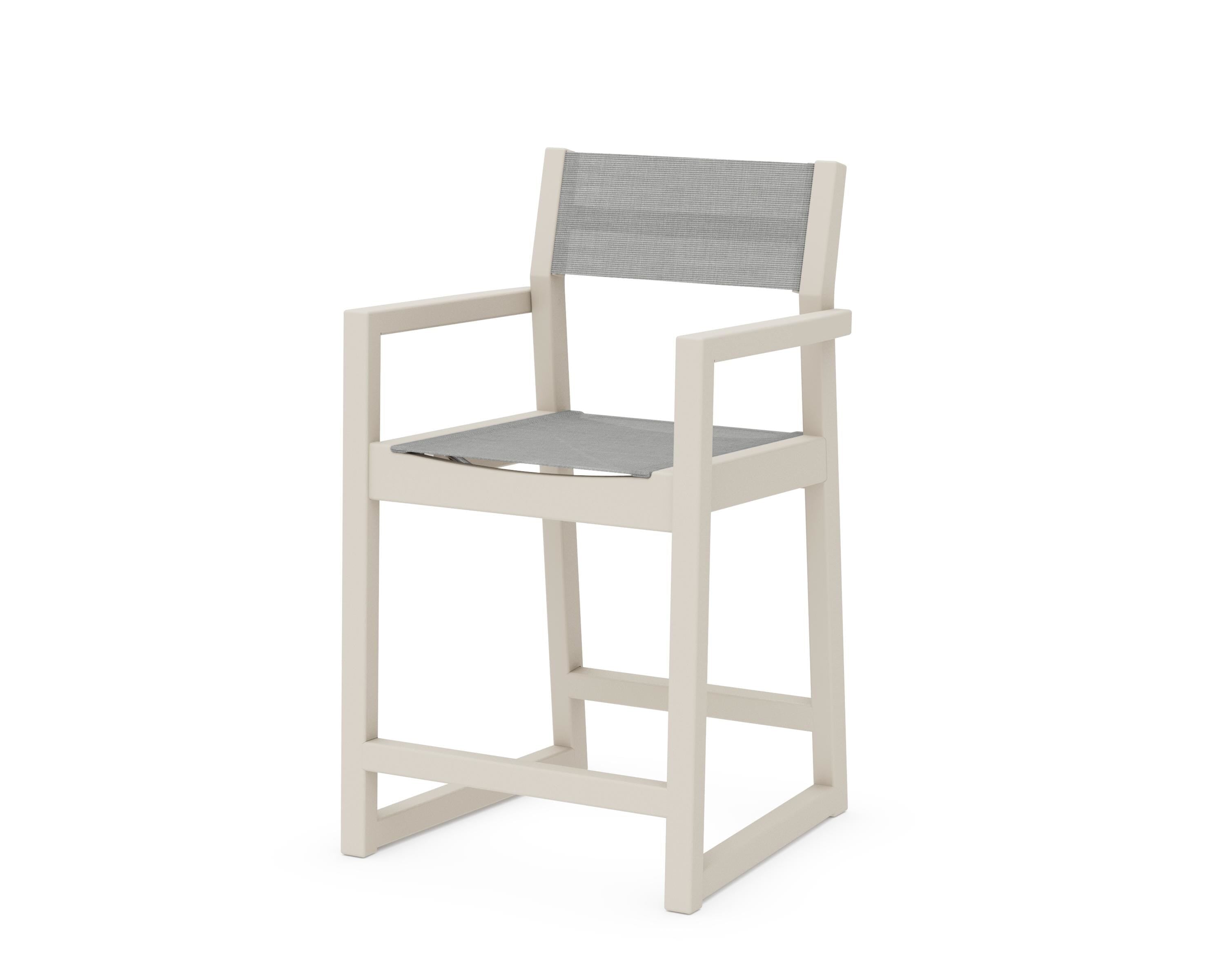 POLYWOOD® EDGE Sling Counter Arm Chair in Sand / Metallic Sling
