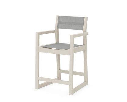POLYWOOD® EDGE Sling Counter Arm Chair in Sand / Metallic Sling