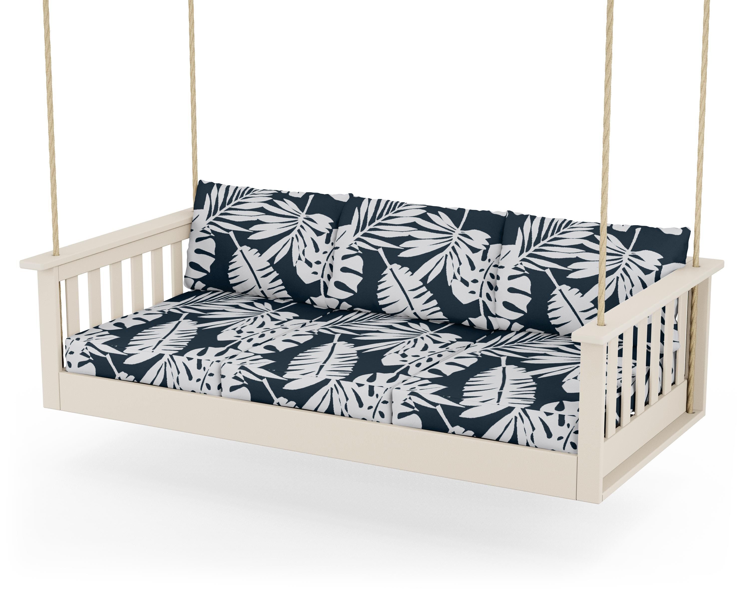 POLYWOOD® Vineyard Daybed Swing in Sand / Leaf Marine Indigo