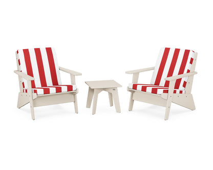 POLYWOOD® Riviera Modern Lounge 3-Piece Set in Sand / Cabana Stripe Crimson