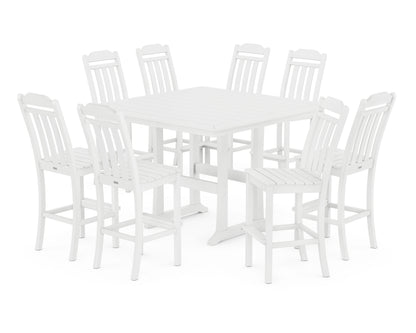Country Living Cottage 9-Piece Square Side Chair Bar Set with Trestle Legs in White
