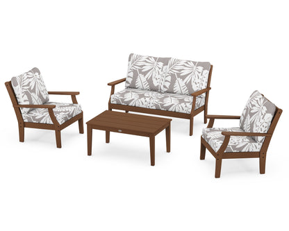 POLYWOOD® Braxton 4-Piece Deep Seating Chair Set in Teak / Leaf Grey Mist