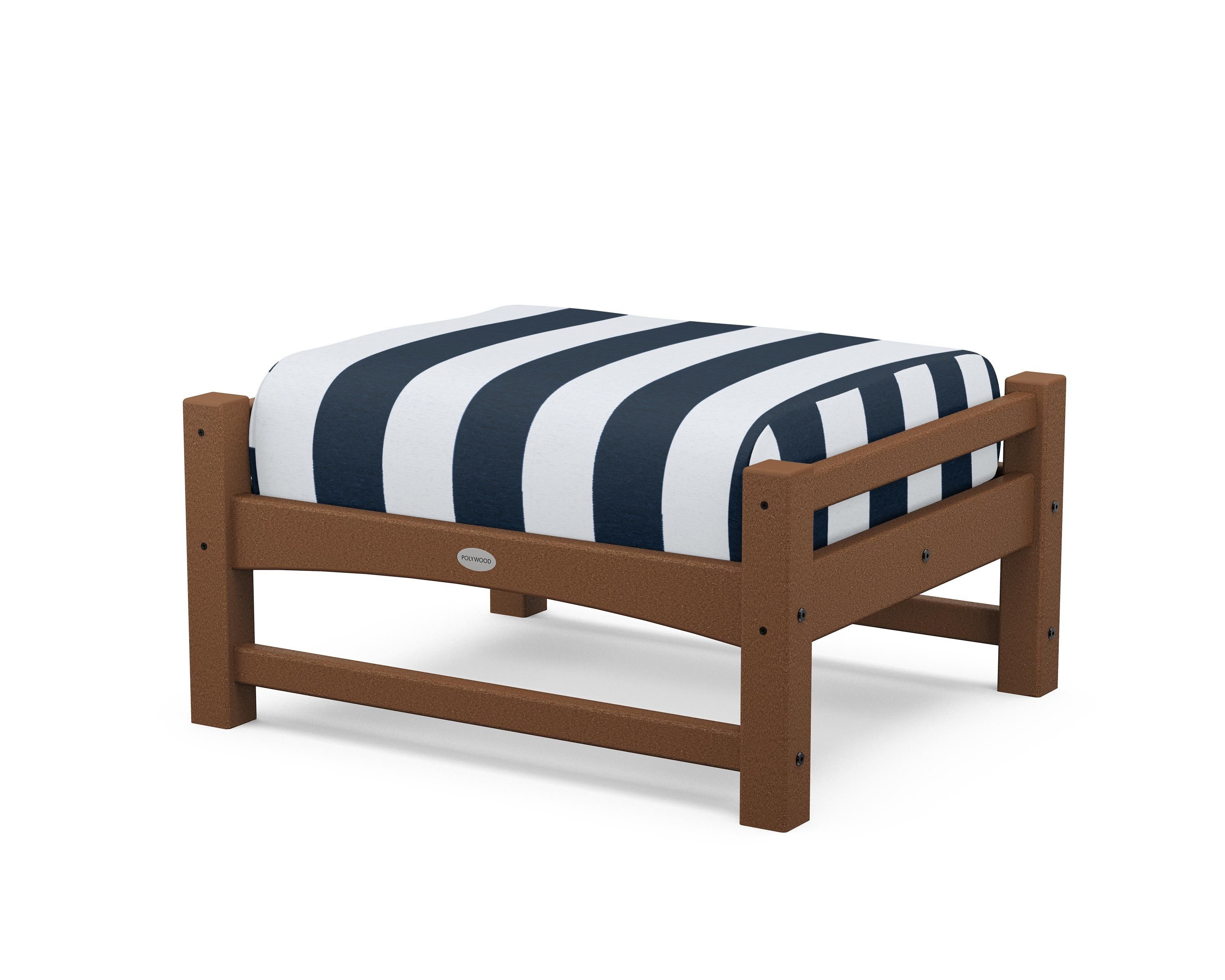 POLYWOOD® Club Ottoman in Teak / Cabana Stripe Marine Indigo