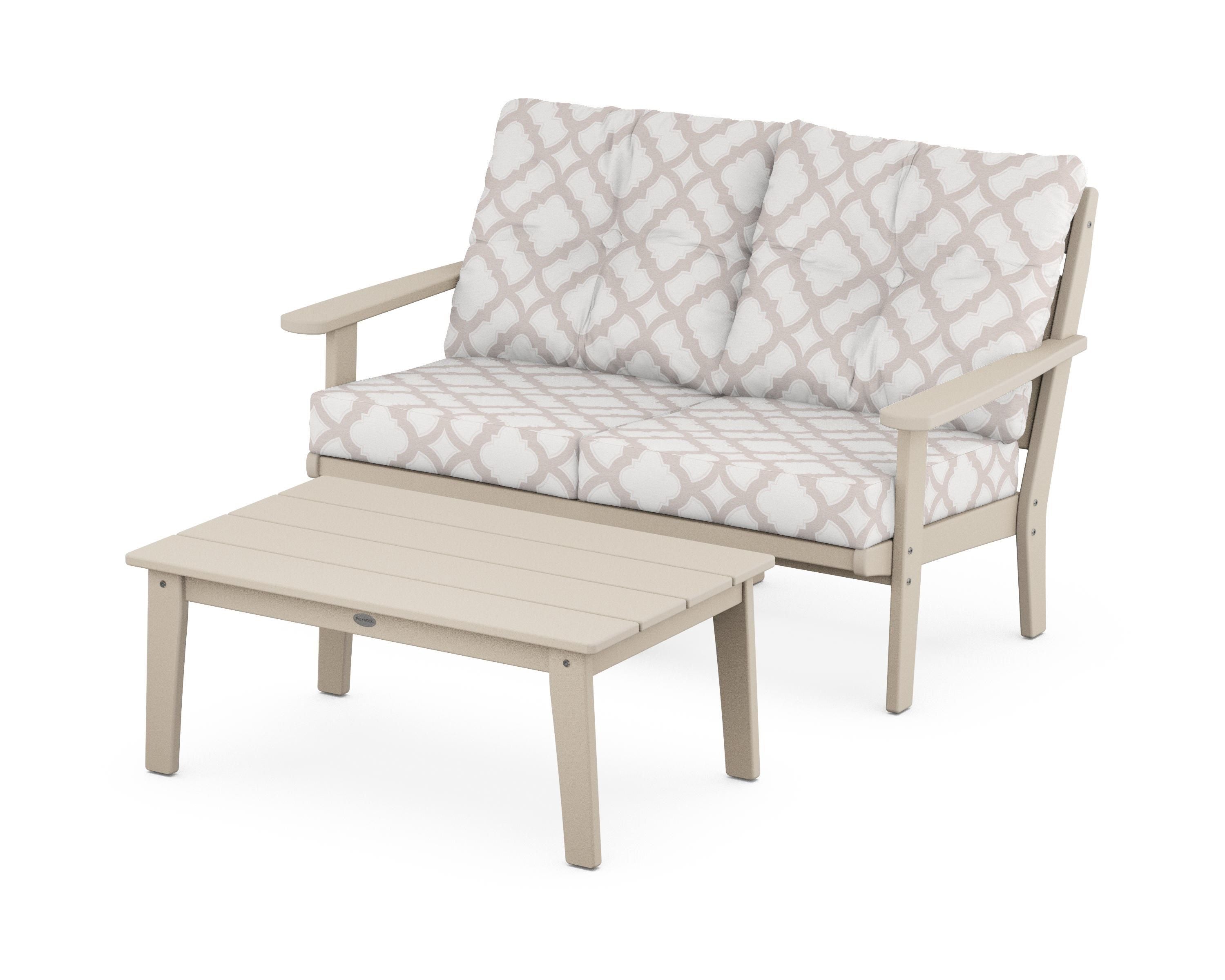 POLYWOOD® Lakeside 2-Piece Lounge Loveseat Set in Sand / Trellis Dune Burlap
