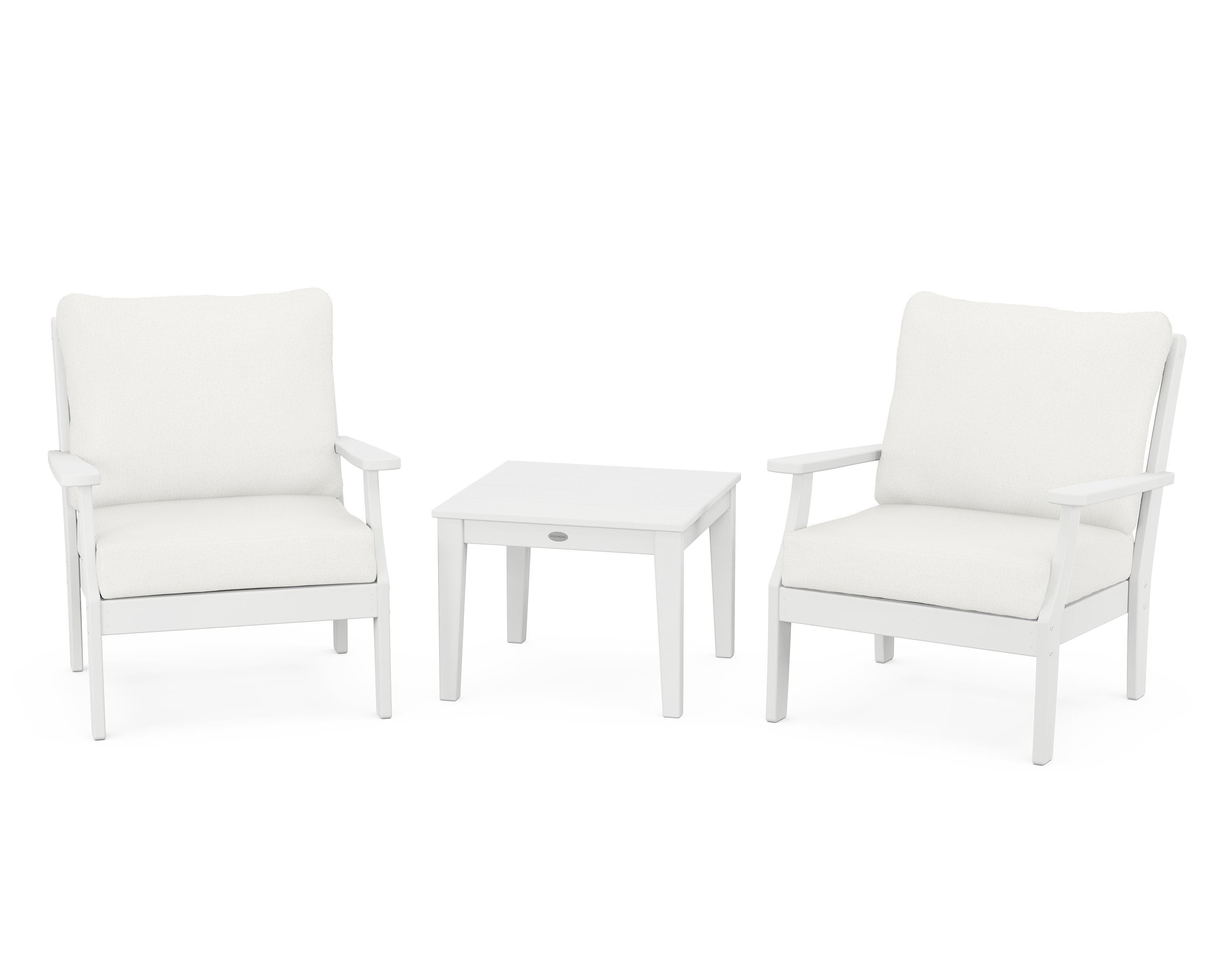 POLYWOOD® Braxton 3-Piece Deep Seating Set in White / Natural Linen