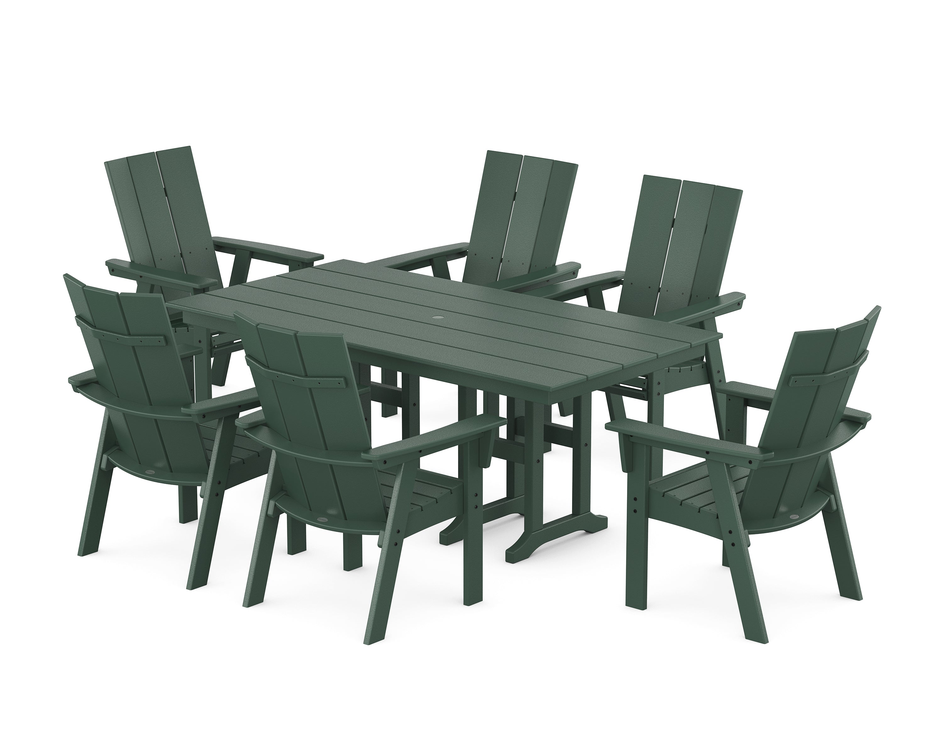 POLYWOOD® Modern Curveback Adirondack 7-Piece Farmhouse Dining Set in Green