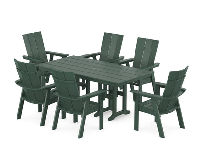 POLYWOOD® Modern Curveback Adirondack 7-Piece Farmhouse Dining Set in Green