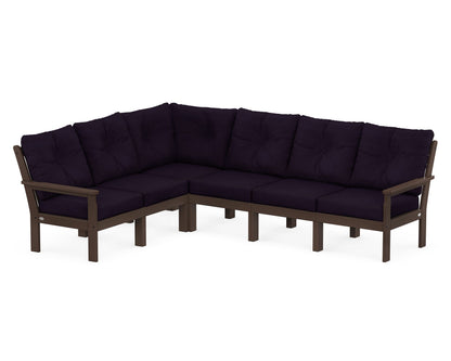 POLYWOOD® Vineyard 6-Piece Sectional in Mahogany / Navy Linen