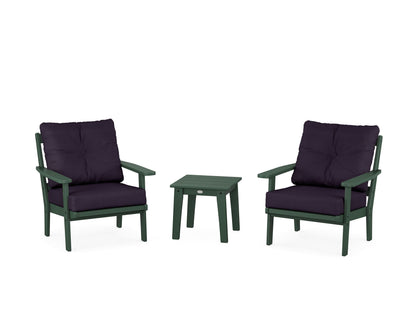 POLYWOOD® Prairie 3-Piece Deep Seating Set in Green / Navy Linen
