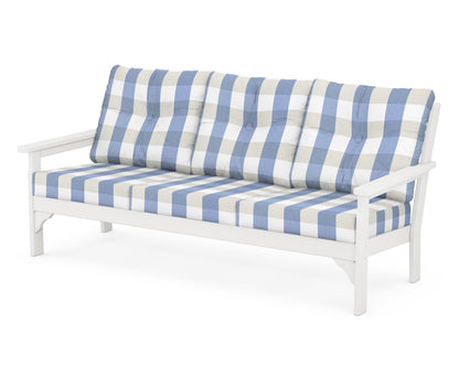 POLYWOOD® Vineyard Deep Seating Sofa in Vintage White / Buffalo Plaid Sky Blue