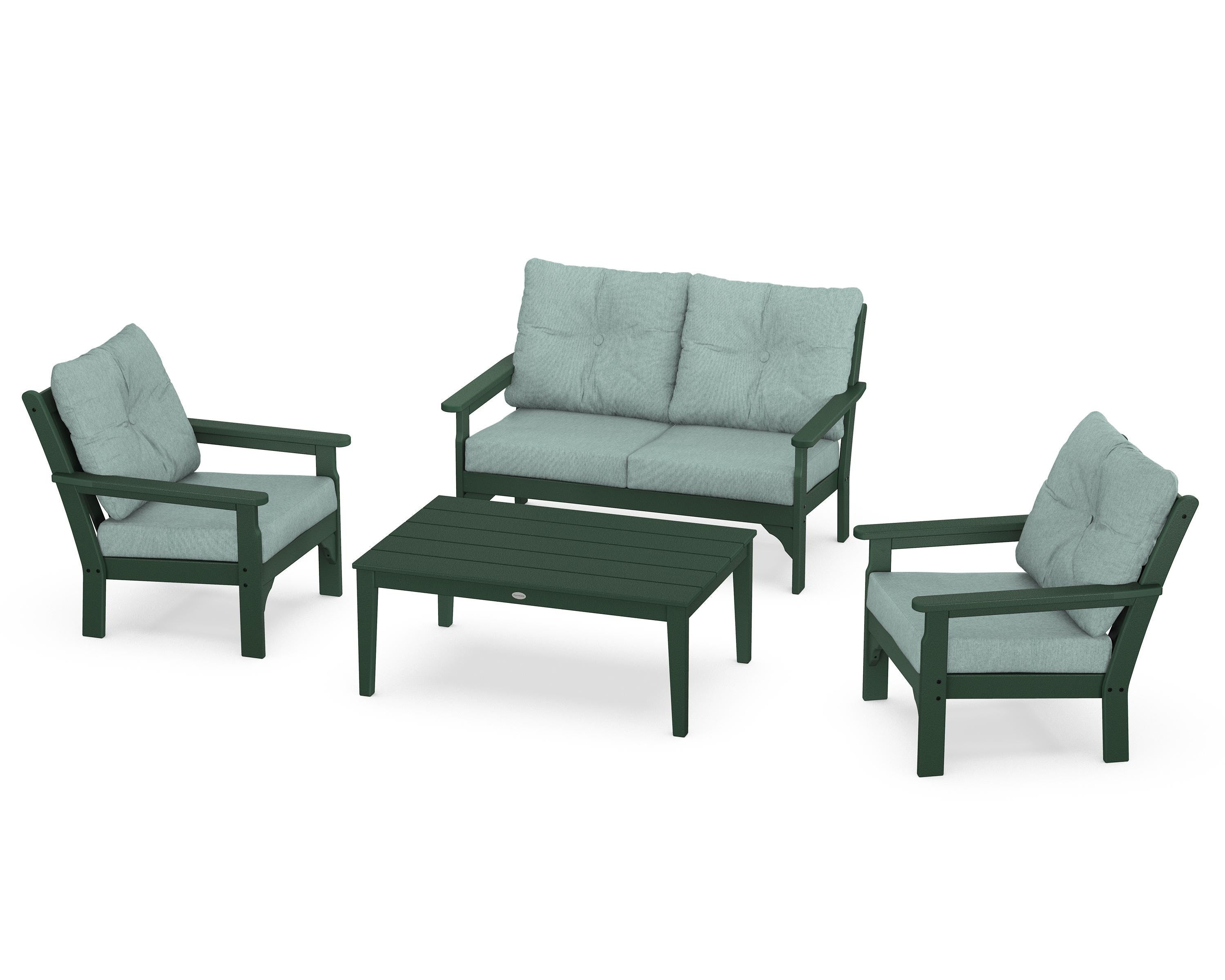 POLYWOOD® Vineyard 4-Piece Deep Seating Set in Green / Glacier Spa