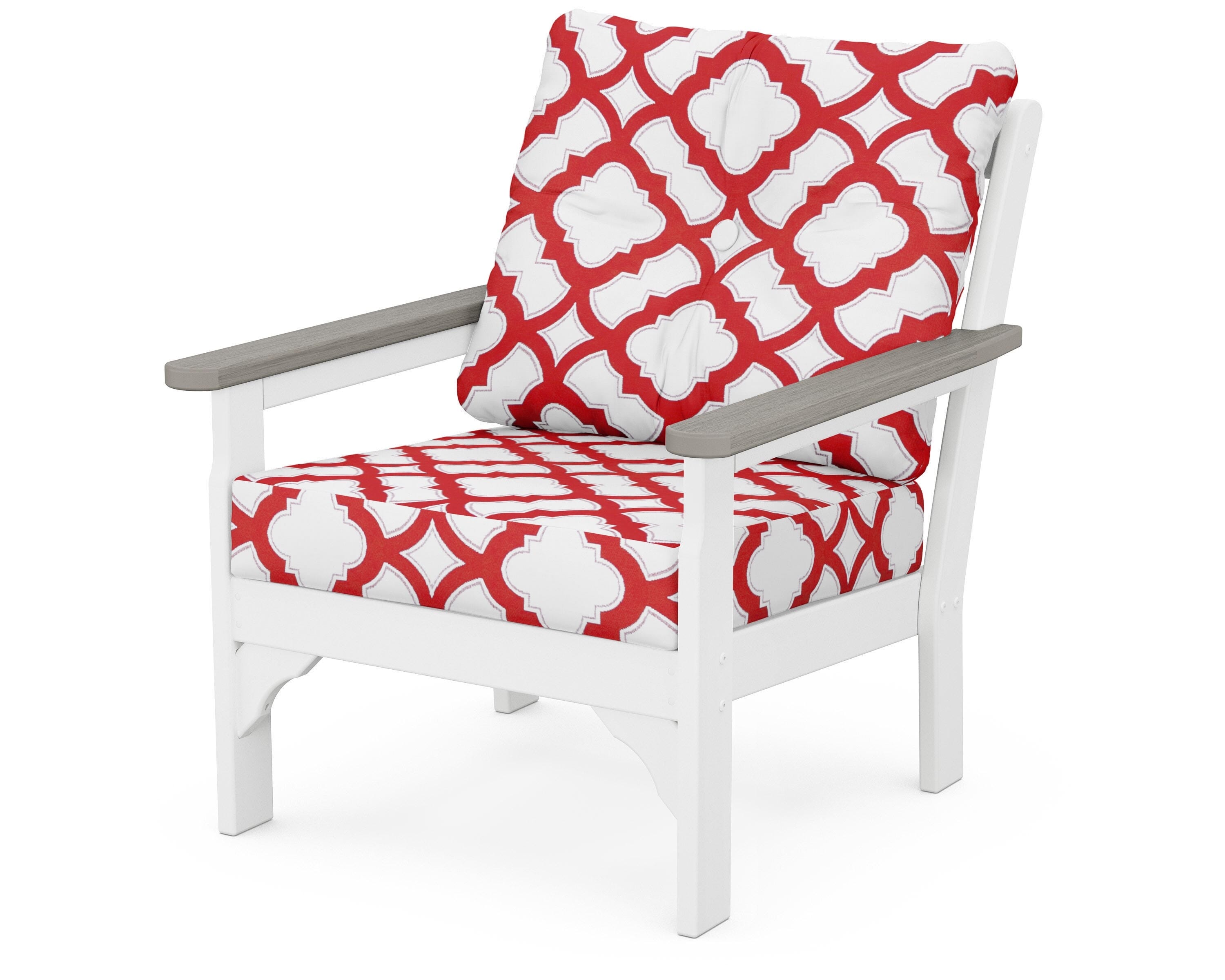 POLYWOOD® Vineyard Deep Seating Chair in White / Driftwood / Trellis Crimson