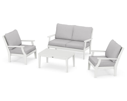 POLYWOOD® Braxton 4-Piece Deep Seating Chair Set in White / Granite