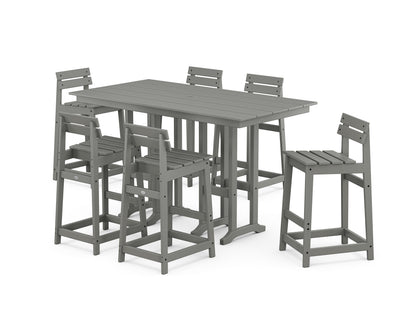 POLYWOOD® Modern Studio Plaza Lowback Bar Chair 7-Piece Set in Slate Grey