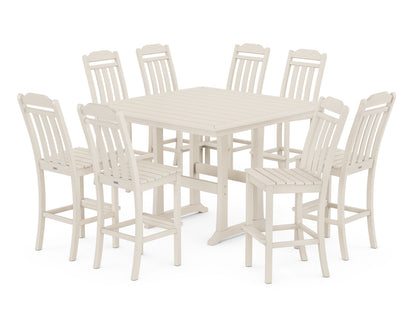 Country Living Cottage 9-Piece Square Side Chair Bar Set with Trestle Legs in Sand