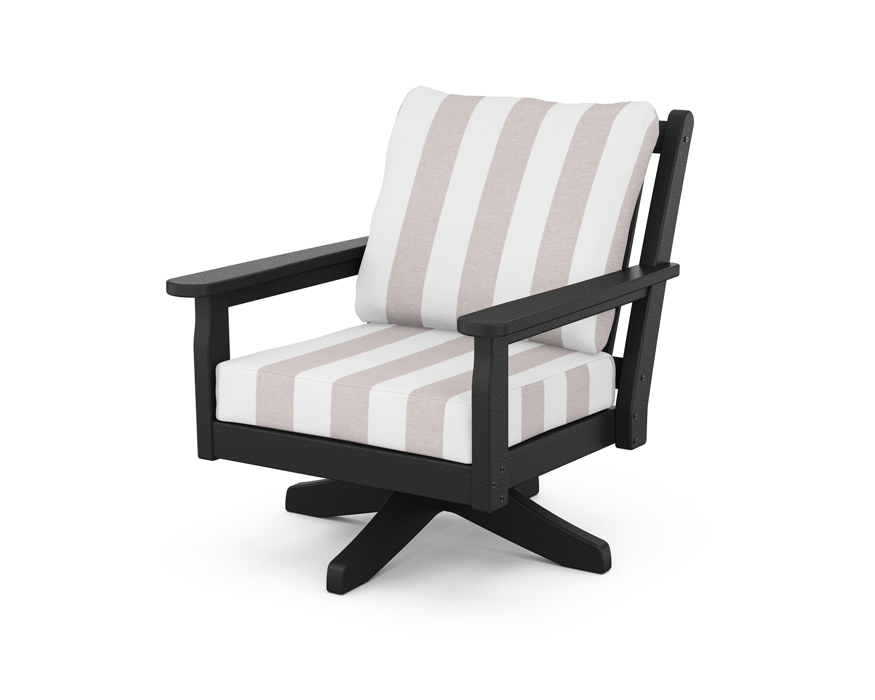 POLYWOOD® Chippendale Deep Seating Swivel Chair in Black / Cabana Stripe Dune Burlap