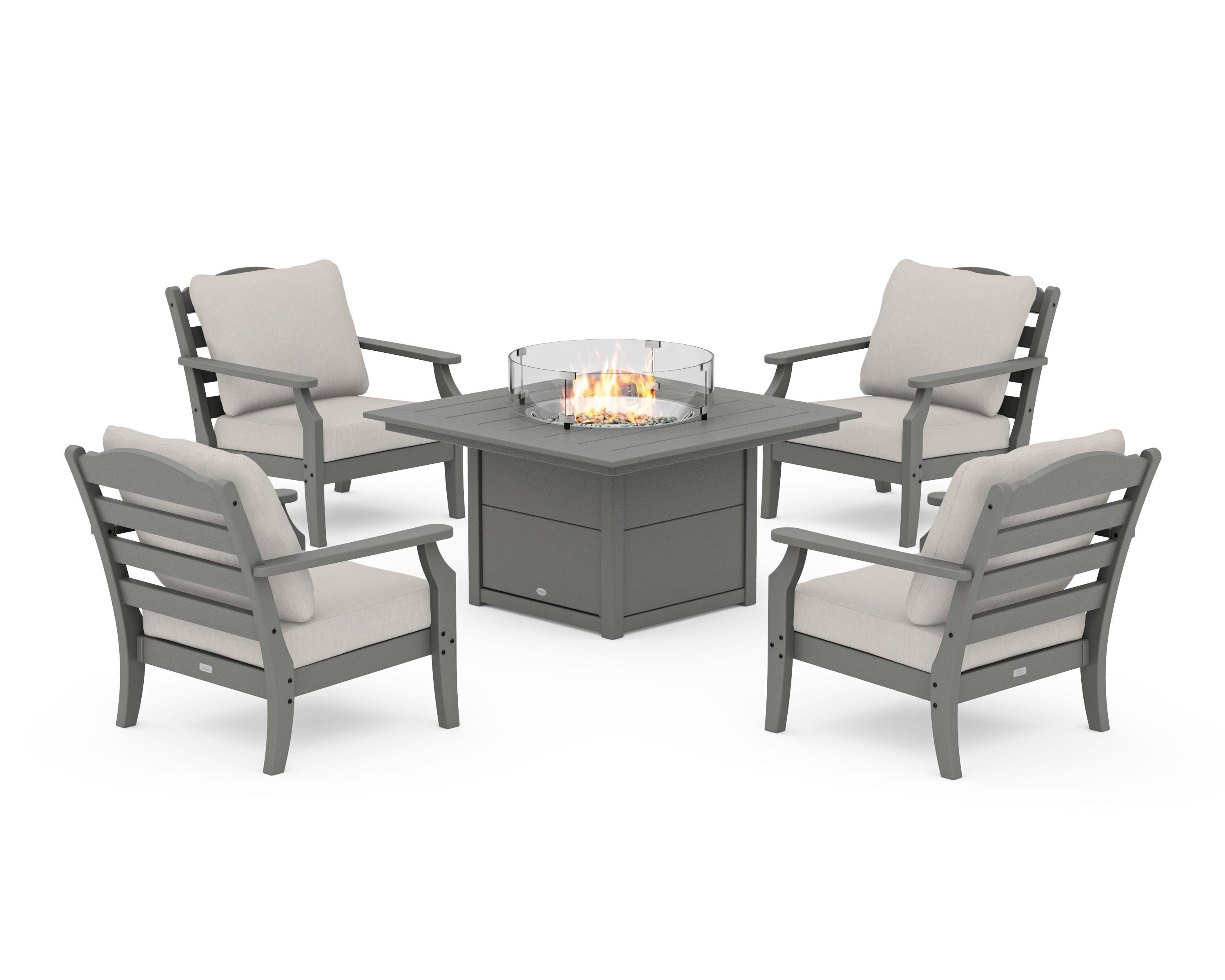 Draper James™ by  POLYWOOD® Savannah 5-Piece Deep Seating Set with Fire Pit Table in Slate Grey / Cast Ash