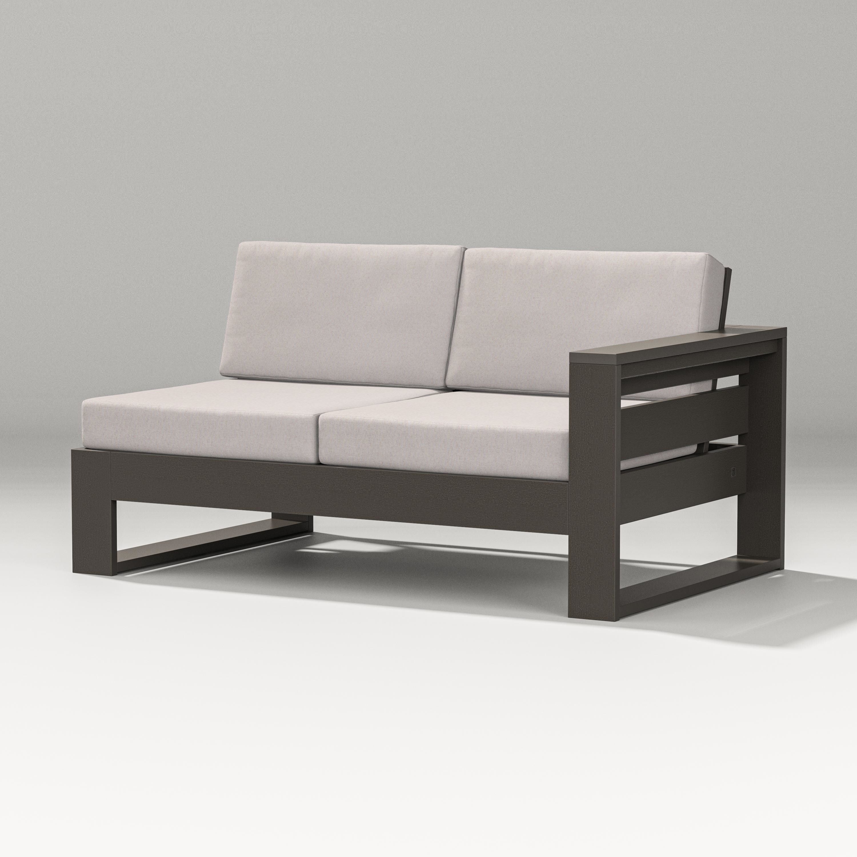 PW Designer Series Latitude Modular Right Arm Loveseat in Vintage Coffee / Dune Burlap