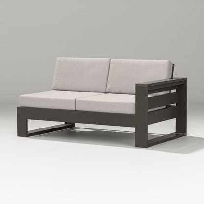 PW Designer Series Latitude Modular Right Arm Loveseat in Vintage Coffee / Dune Burlap