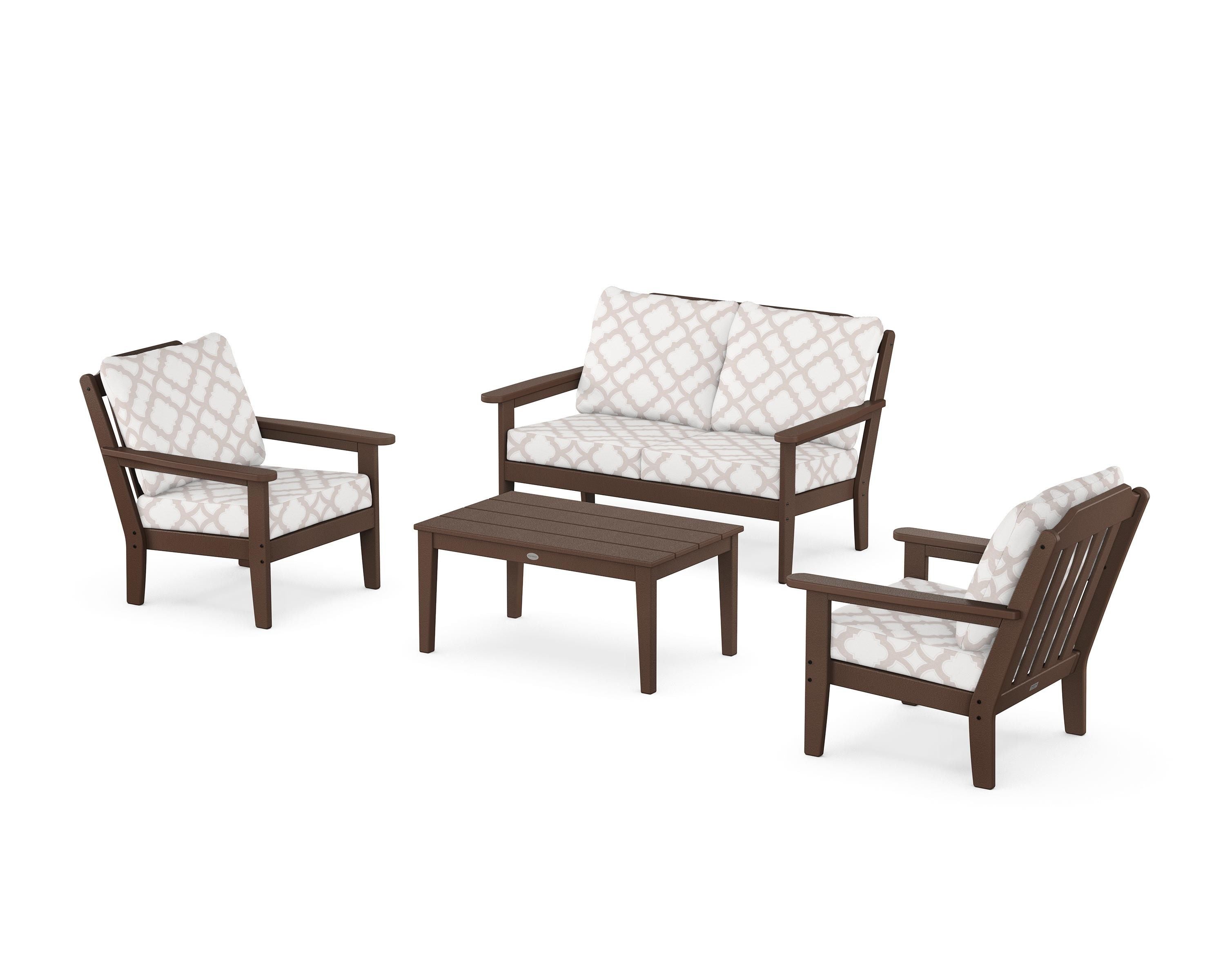 Country Living Cottage 4-Piece Deep Seating Set with Loveseat in Mahogany / Trellis Dune Burlap
