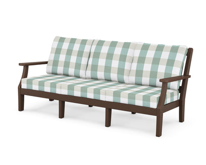 Martha Stewart by POLYWOOD® Chinoiserie Deep Seating Sofa in Mahogany / Buffalo Plaid Glacier Spa