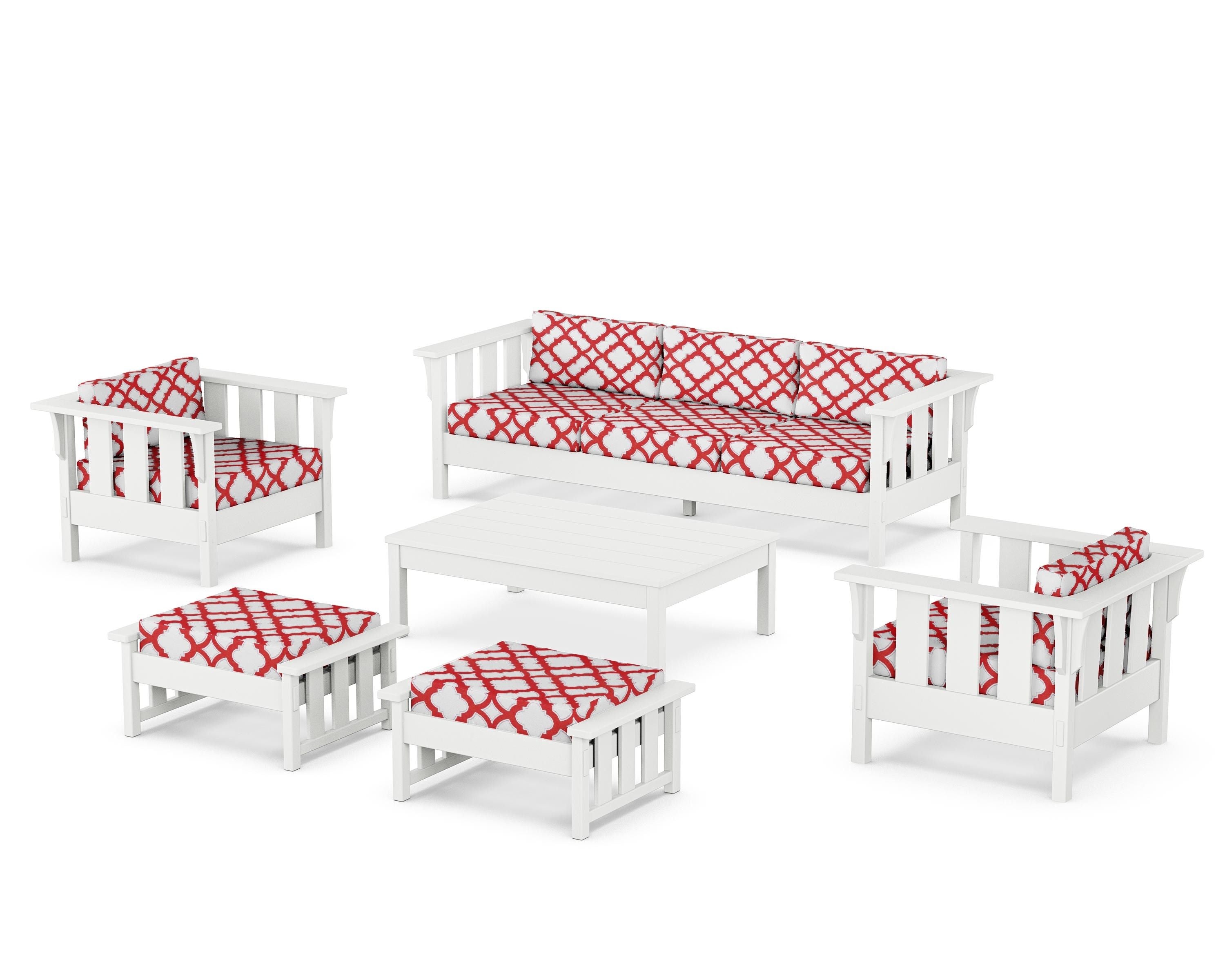 Martha Stewart by POLYWOOD® Acadia 6-Piece Lounge Sofa Set in White / Trellis Crimson