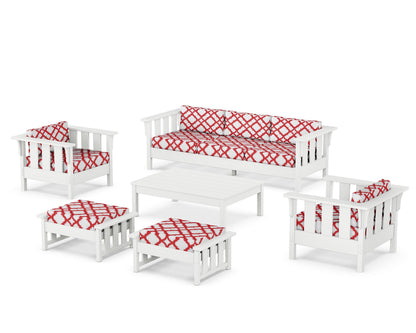 Martha Stewart by POLYWOOD® Acadia 6-Piece Lounge Sofa Set in White / Trellis Crimson