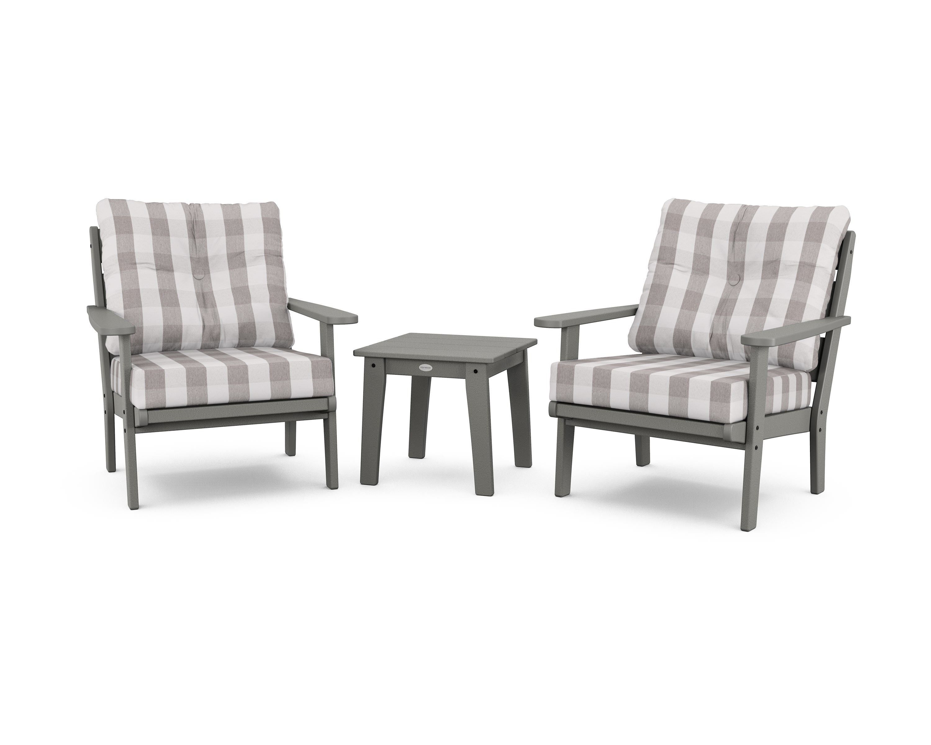 POLYWOOD® Lakeside 3-Piece Deep Seating Chair Set in Slate Grey / Buffalo Plaid Grey Mist