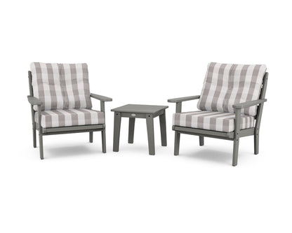 POLYWOOD® Lakeside 3-Piece Deep Seating Chair Set in Slate Grey / Buffalo Plaid Grey Mist