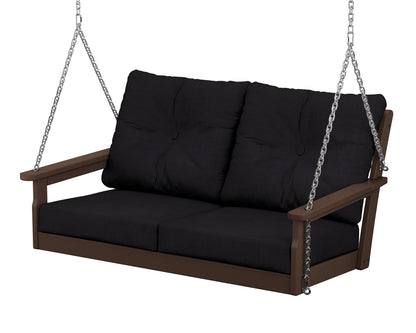 POLYWOOD® Vineyard Deep Seating Swing in Mahogany / Midnight Linen